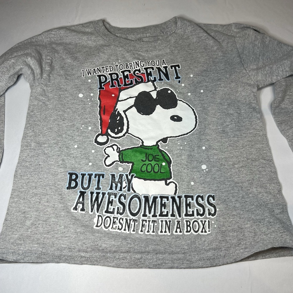 Santa Snoopy Peanuts Christmas Grey S6/7 Small Youth Long Sleeved T Shirt Winter